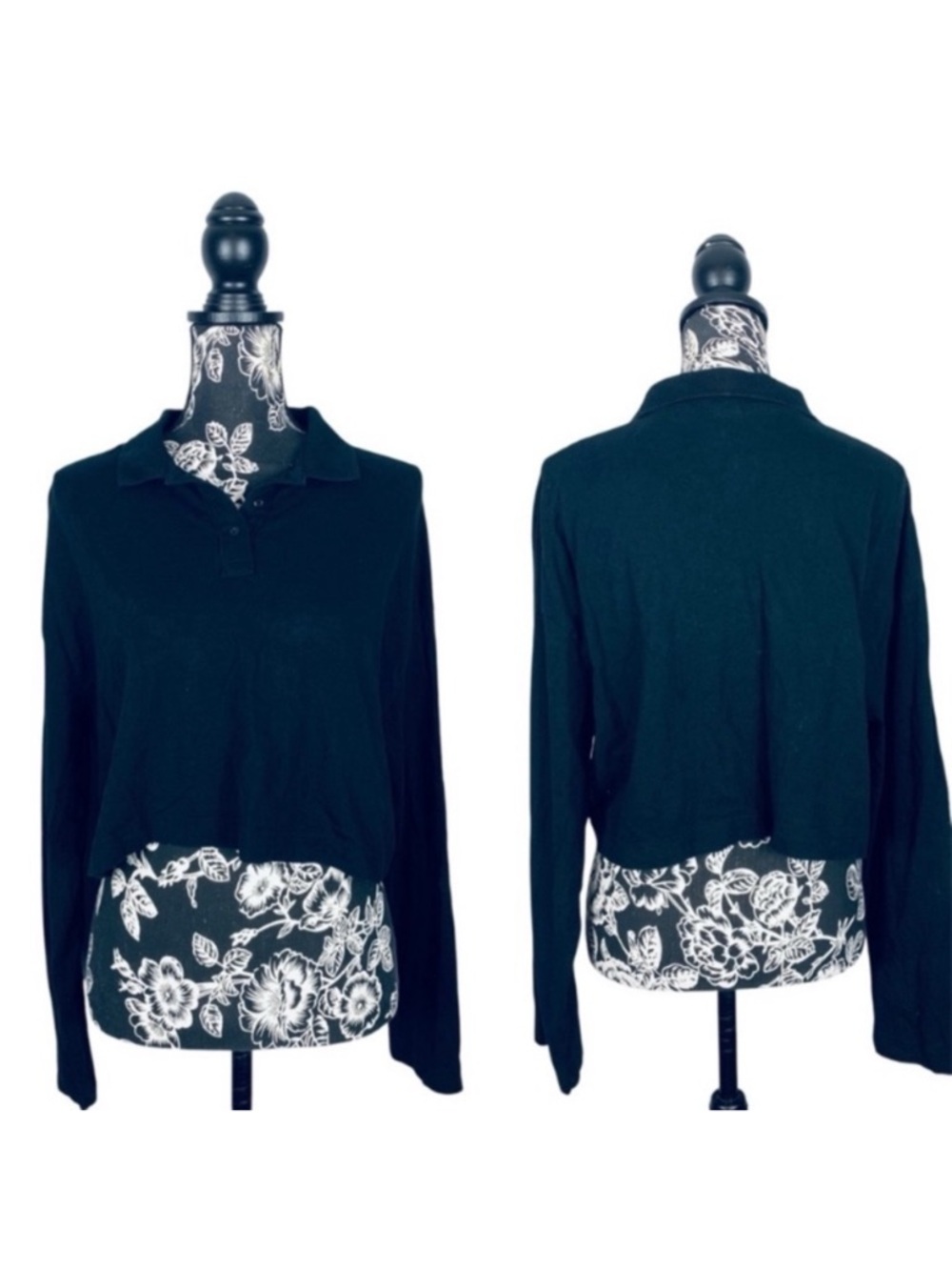 5 for $25 H&M black collared quarter button up long sleeve crop top size large